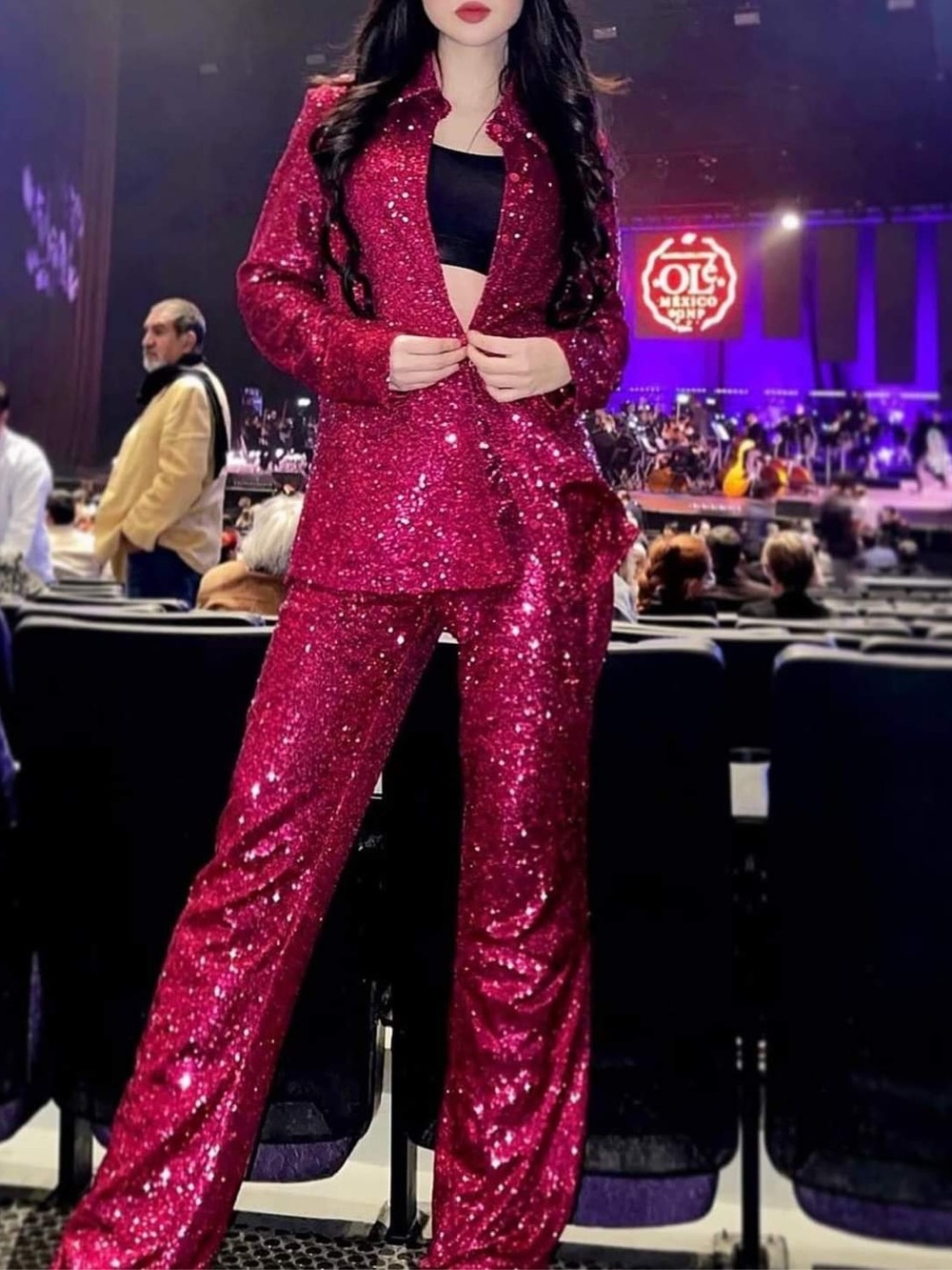 Sequin Pantsuit Set - burgundy Sparkle Blazer & Trousers size S